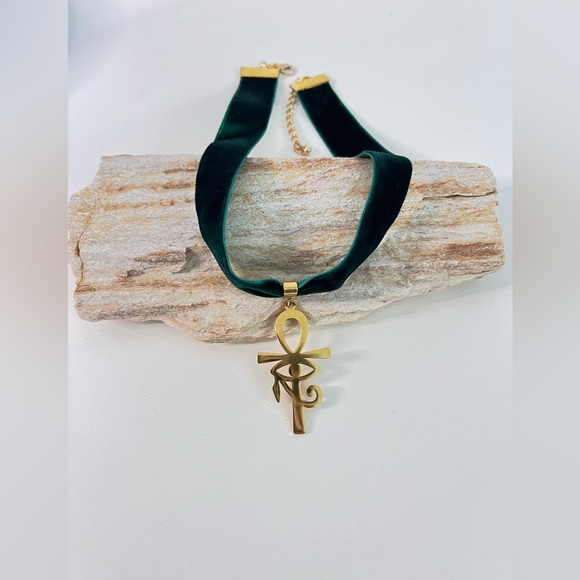 Ankh Pendant Choker - Ancient Egyptian Velvet Choker - Protection Choker - Picture 1 of 9